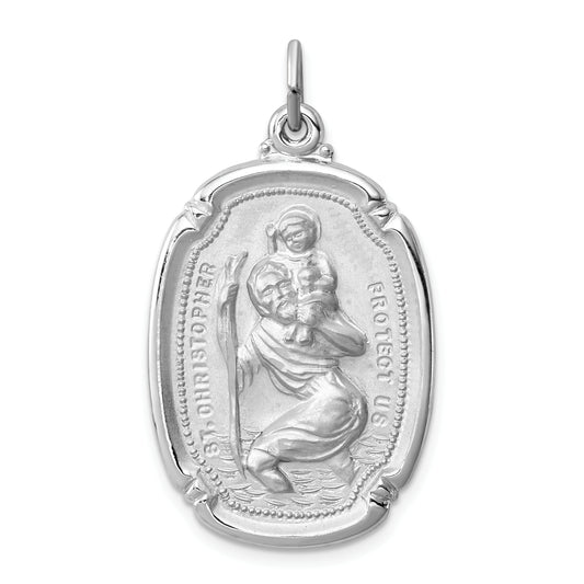 Sterling Silver Rhodium-Plated St. Christopher Medal
