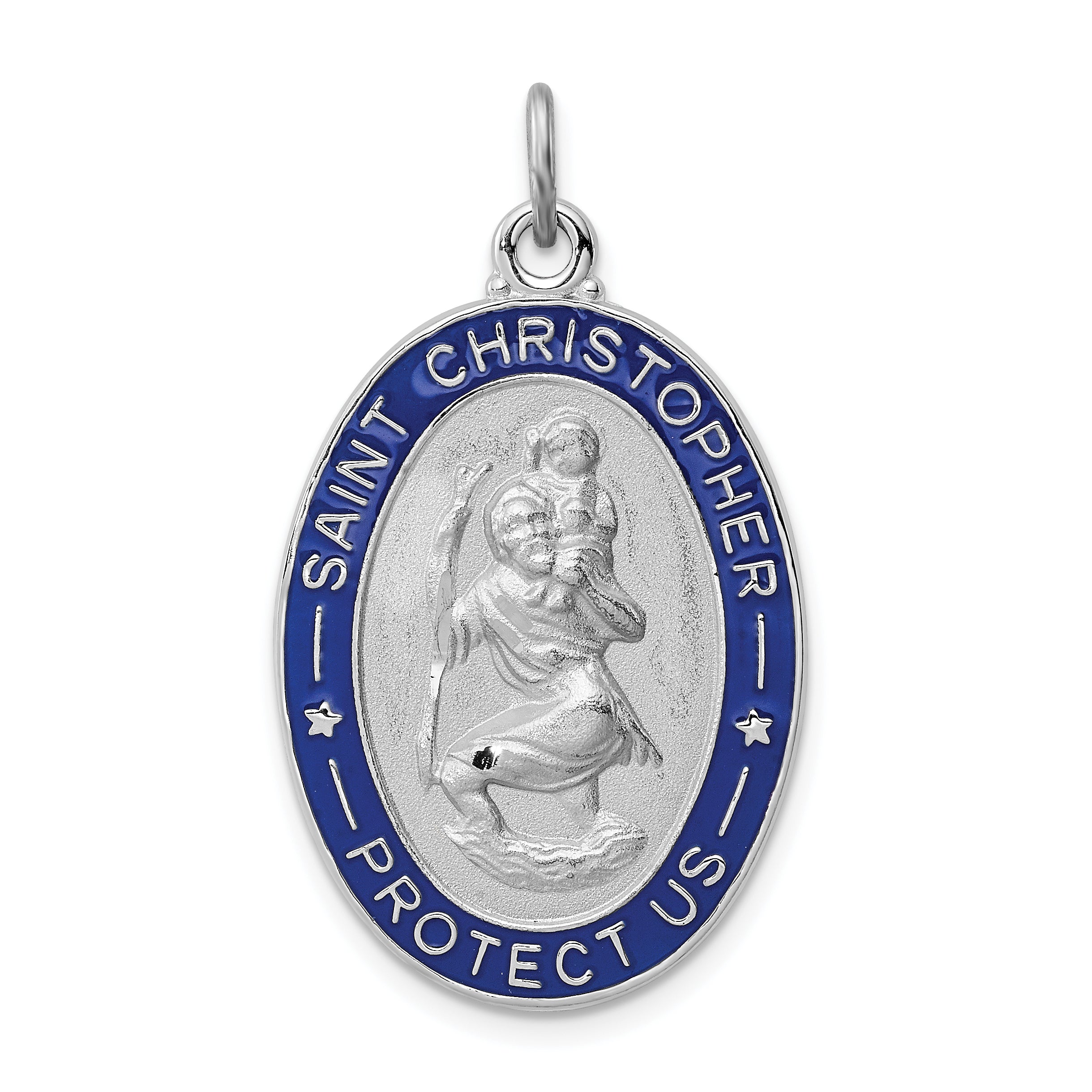Sterling Silver Rhodium-Plated Enameled St. Christopher Medal