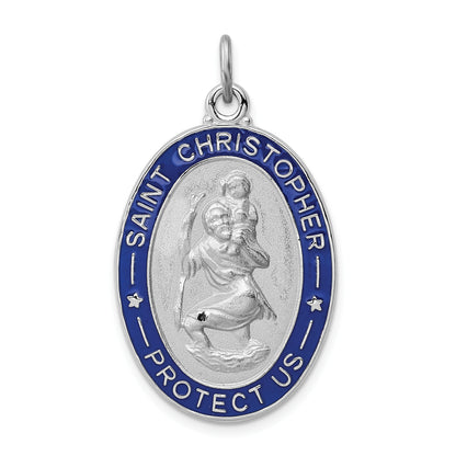 Sterling Silver Rhodium-Plated Enameled St. Christopher Medal