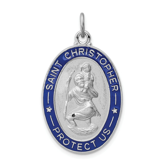 Sterling Silver Rhodium-Plated Enameled St. Christopher Medal