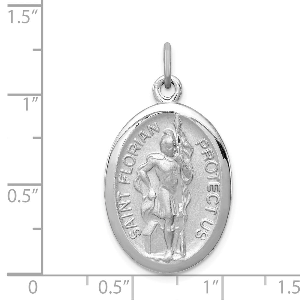 Sterling Silver Rhodium-Plated Saint Florian Medal