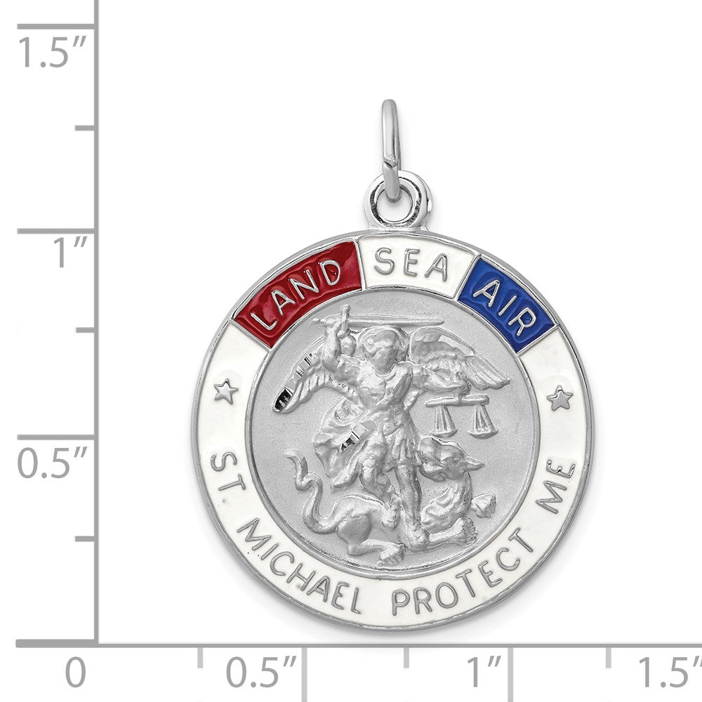 Sterling Silver Rhodium-Plated Enameled Saint Michael Medal
