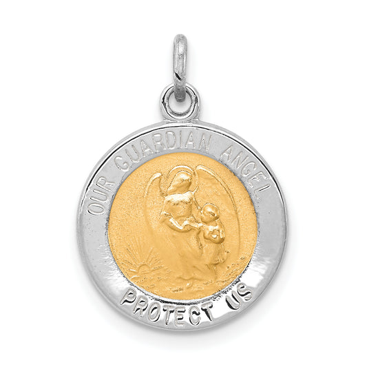 Sterling Silver Rhodium-Plated & Vermeil Guardian Angel Medal