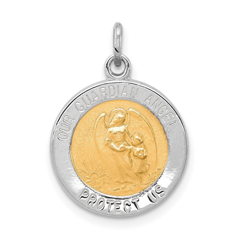 Sterling Silver Rhodium-Plated & Vermeil Guardian Angel Medal