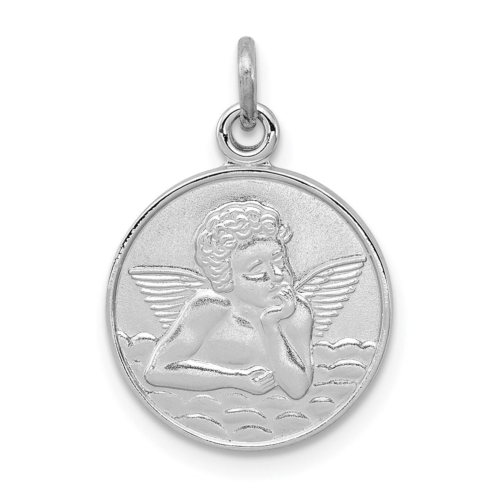 Sterling Silver Rhodium-Plated/Plain Back Angel Medal