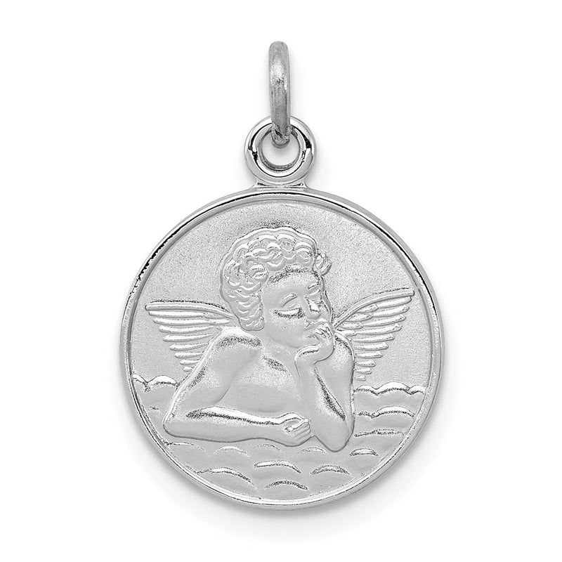 Sterling Silver Rhodium-Plated/Plain Back Angel Medal