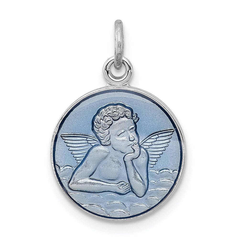 Sterling Silver Rhodium-Plated Blue Epoxy Angel Charm