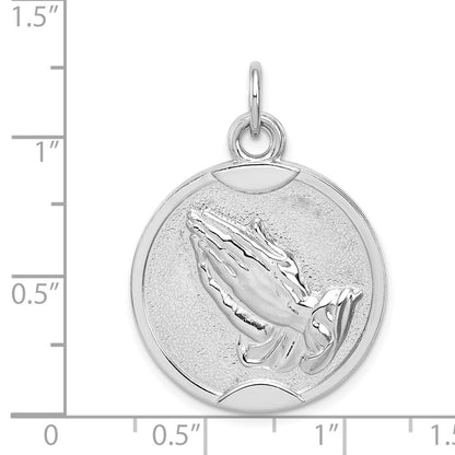 Sterling Silver Rhodium-Plated Praying Hands Serenity Prayer On Back Medal