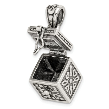 Sterling Silver Antiqued Square Prayer Box Pendant
