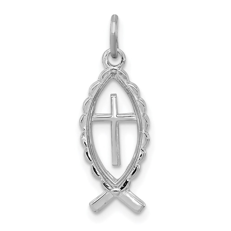 Sterling Silver Rhodium-Plated Ichthus Fish Charm