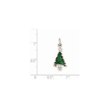 Sterling Silver Rhodium Plated Enameled Christmas Tree Charm