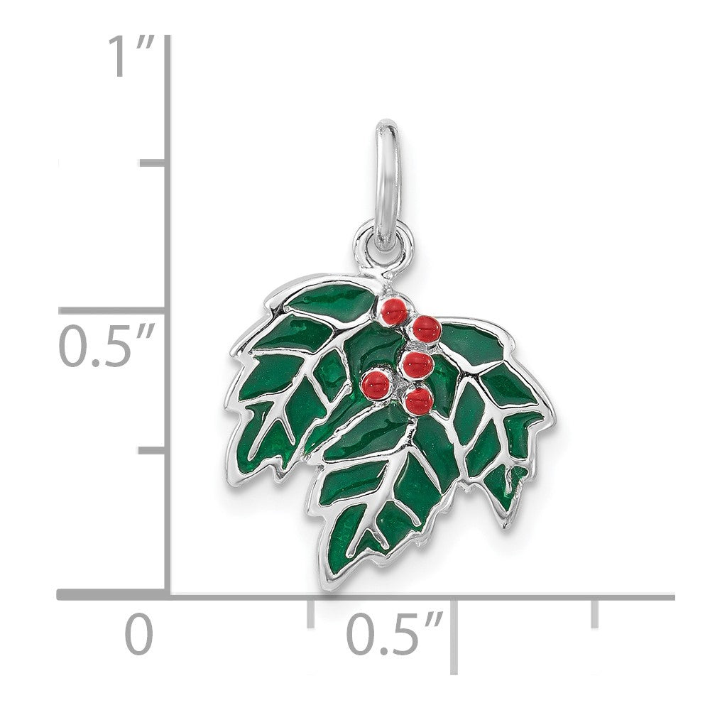 Sterling Silver Enameled Holly Charm