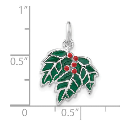 Sterling Silver Enameled Holly Charm