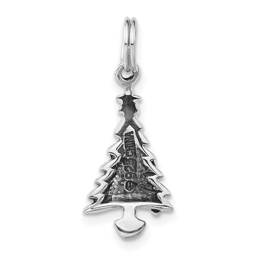Sterling Silver Polished Green & Red Enameled Christmas Tree Charm