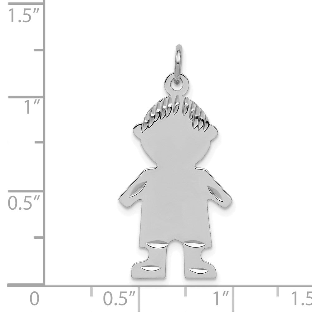 Sterling Silver Rhodium-Plated Engravable Boy Polished Disc Charm
