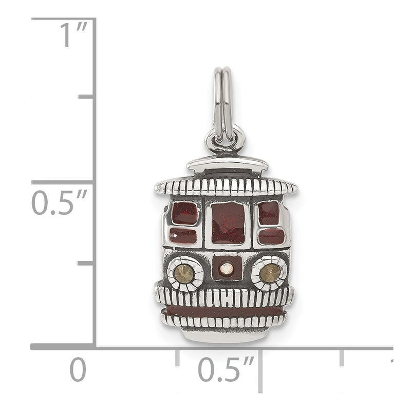 Sterling Silver Maroon Enameled Marcasite Trolley Charm