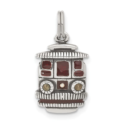 Sterling Silver Maroon Enameled Marcasite Trolley Charm
