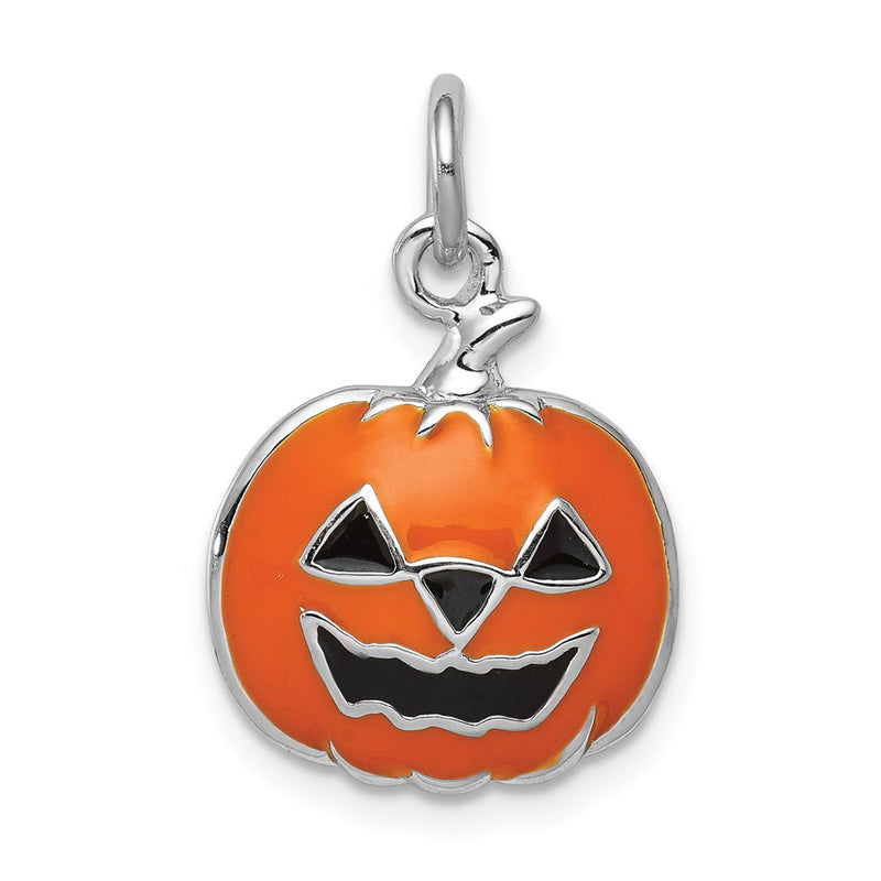 Sterling Silver Rhodium-Plated Orange Jack-A-Lantern Charm