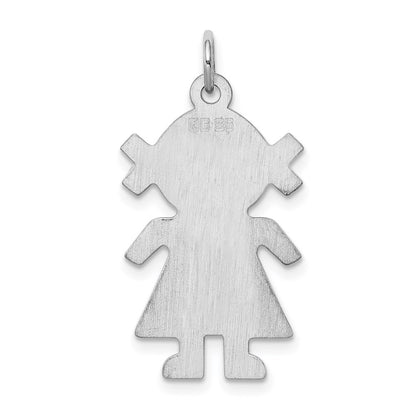Sterling Silver S. Rh-Plt Engravable Girl Polished Front/Satin Back Disc Charm