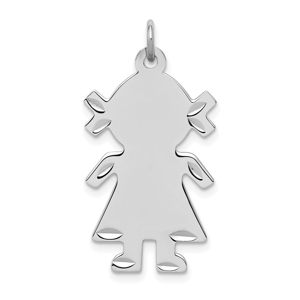 Sterling Silver S. Rh-Plt Engravable Girl Polished Front/Satin Back Disc Charm