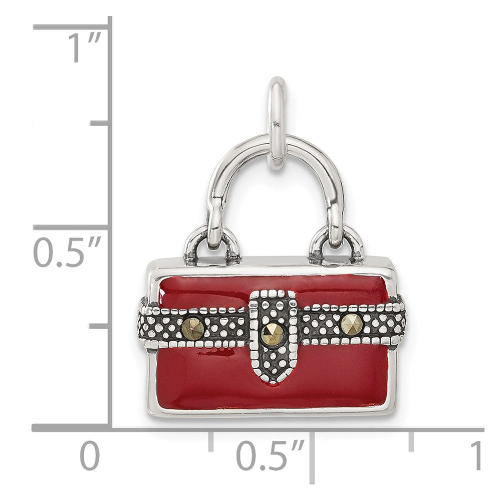Sterling Silver 3D Enameled Marcasite Purse Charm