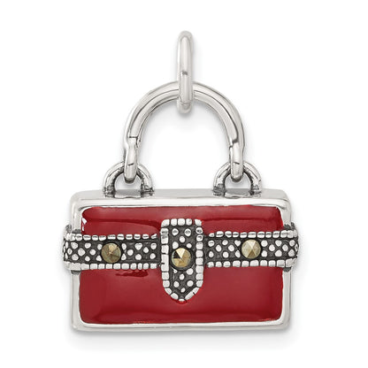 Sterling Silver 3D Enameled Marcasite Purse Charm