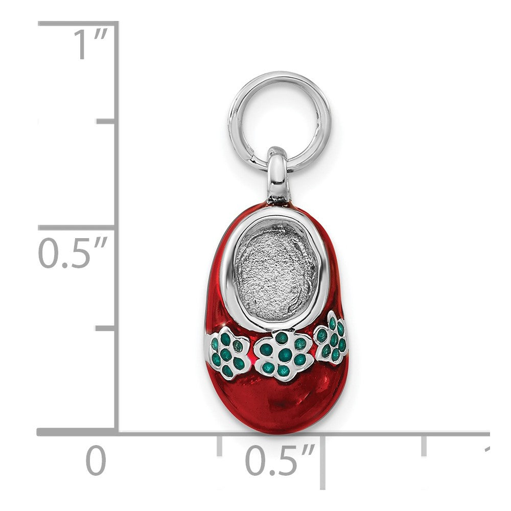 Sterling Silver 3-D Polished Blue & Red Enameled Shoe Charm