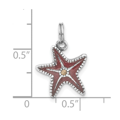 Sterling Silver Polished & Antiqued Marcasite Red Enameled Starfish Charm