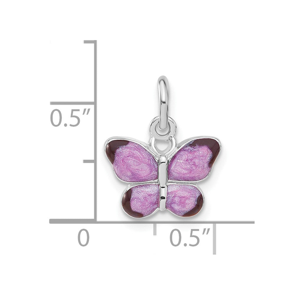 Sterling Silver Rhodium-Plated Rhod Enameled Purple Butterfly