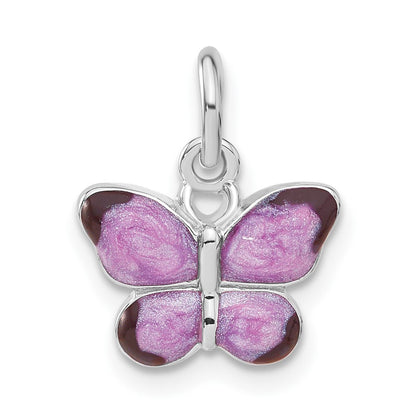 Sterling Silver Rhodium-Plated Rhod Enameled Purple Butterfly