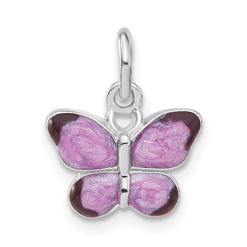 Sterling Silver Rhodium-Plated Rhod Enameled Purple Butterfly