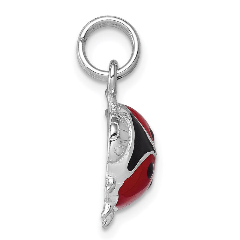 Sterling Silver Rhodium-Platedenamel Ladybug Charm