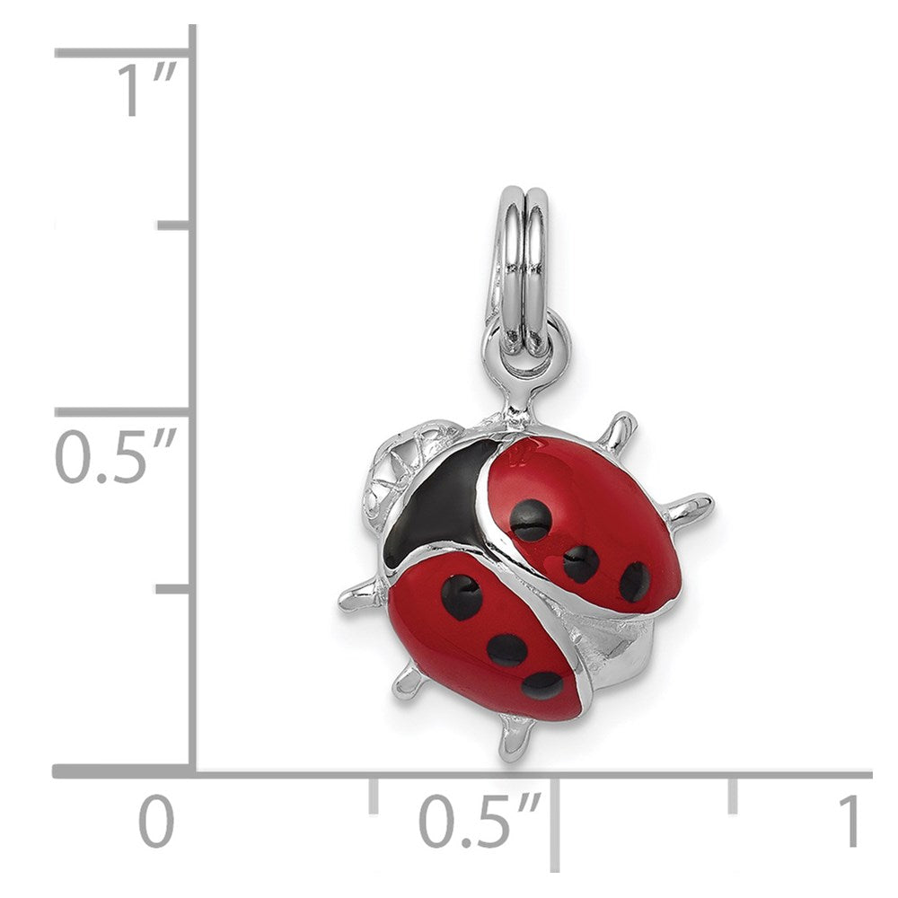 Sterling Silver Rhodium-Platedenamel Ladybug Charm