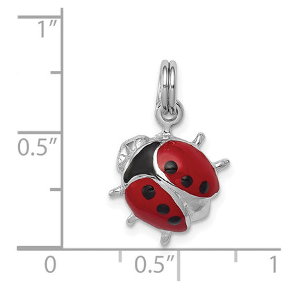 Sterling Silver Rhodium-Platedenamel Ladybug Charm