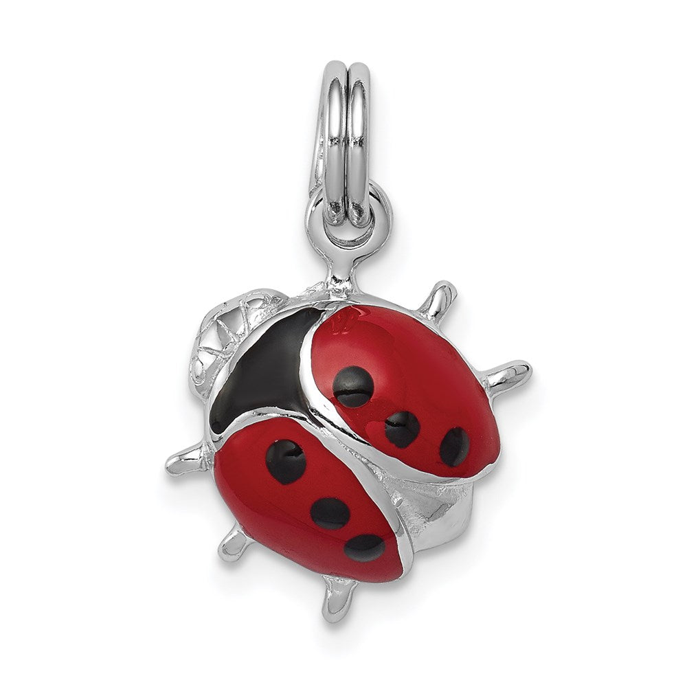 Sterling Silver Rhodium-Platedenamel Ladybug Charm