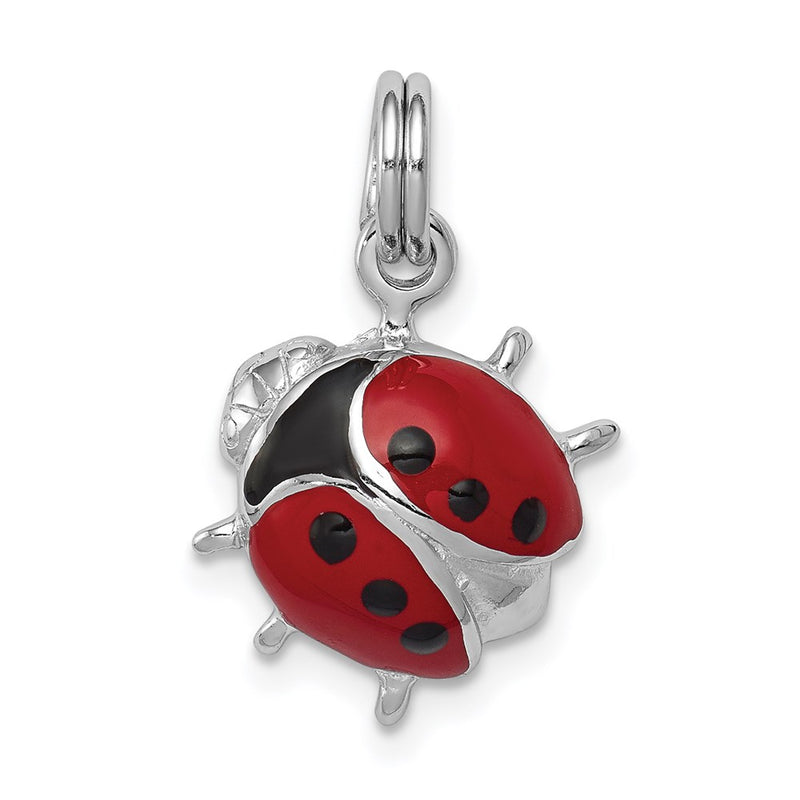 Sterling Silver Rhodium-Platedenamel Ladybug Charm
