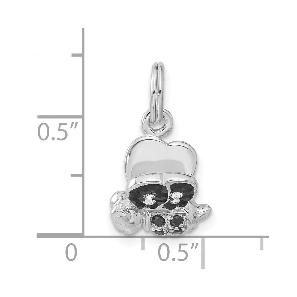 Sterling Silver 3-D Black & Clear Cz Enameled Bee Charm