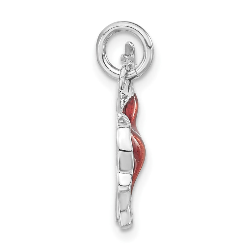 Sterling Silver Polished Brown & Red Enameled Reindeer Charm