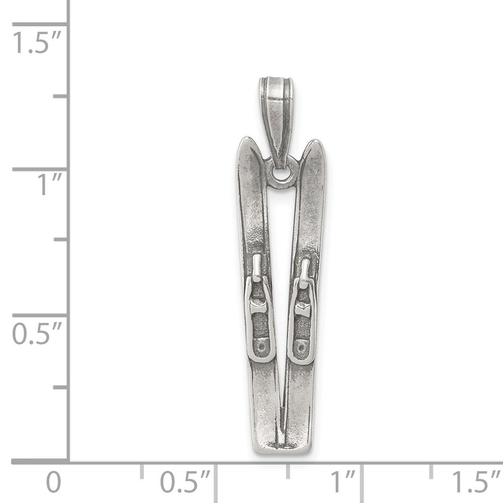 Sterling Silver Antiqued Ski'S Charm