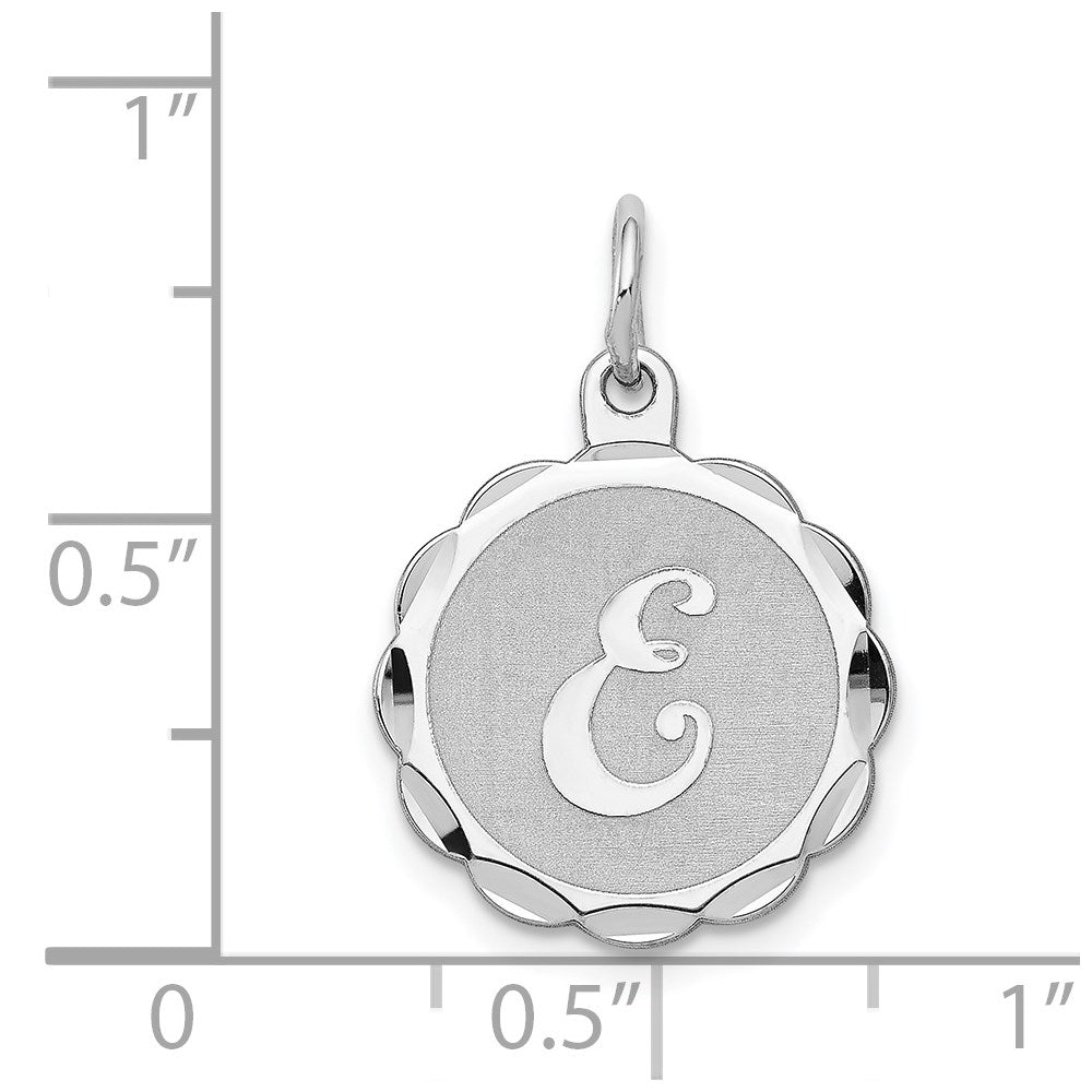 Sterling Silver Silver/Rhodium-Plated Brocaded Letter E Initial Pendant