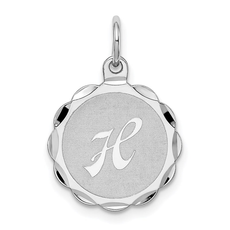 Sterling Silver Silver/Rhodium-Plated Brocaded Letter H Initial Pendant