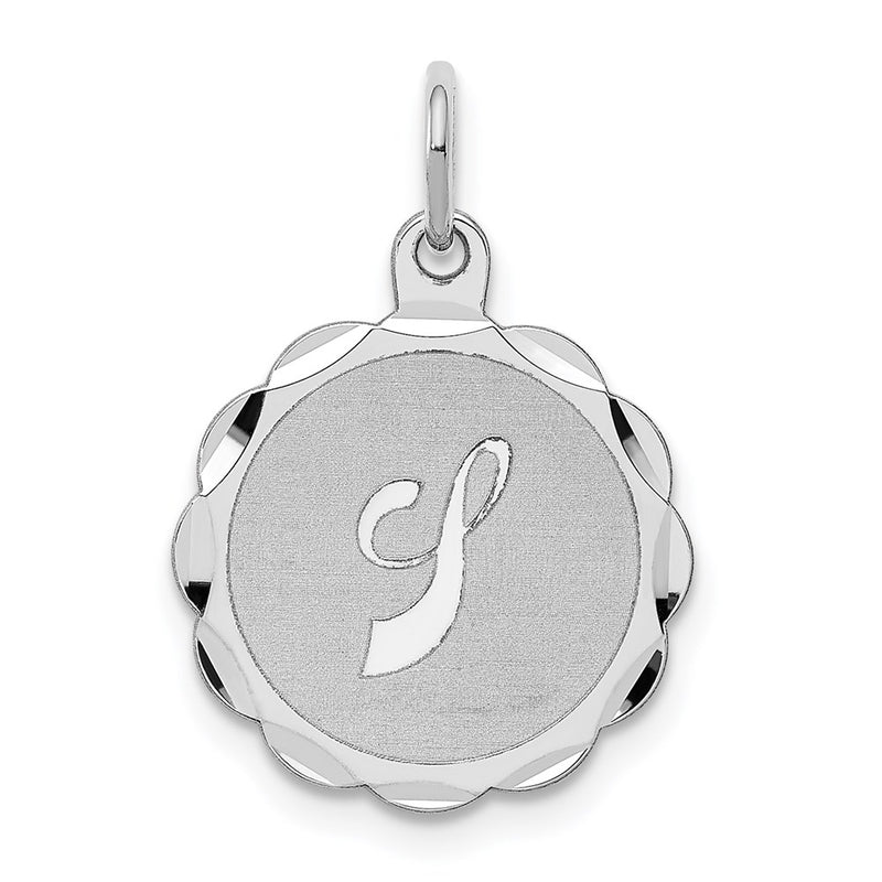 Sterling Silver Silver/Rhodium-Plated Brocaded Letter J Initial Pendant