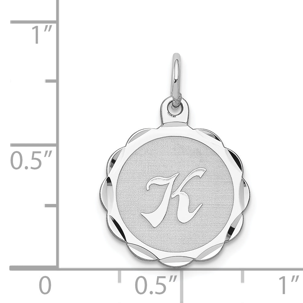 Sterling Silver Silver/Rhodium-Plated Brocaded Letter K Initial Pendant