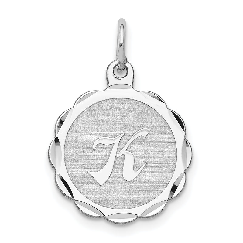 Sterling Silver Silver/Rhodium-Plated Brocaded Letter K Initial Pendant