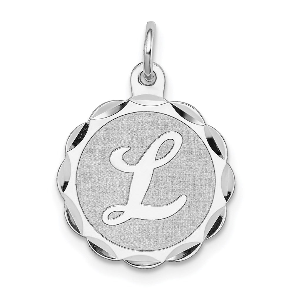 Sterling Silver Silver/Rhodium-Plated Brocaded Letter L Initial Pendant