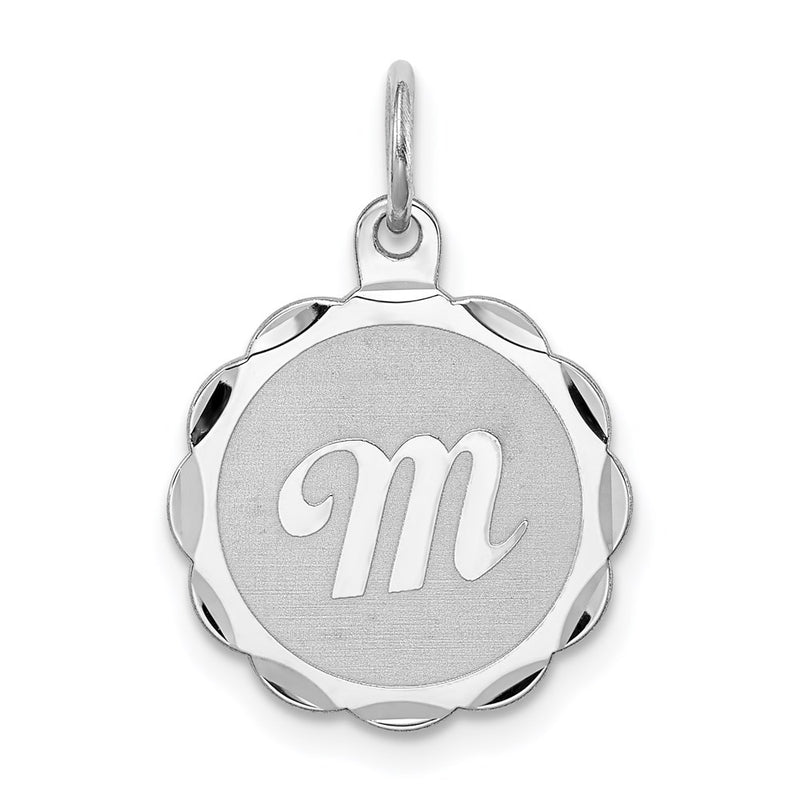 Sterling Silver Silver/Rhodium-Plated Brocaded Letter M Initial Pendant