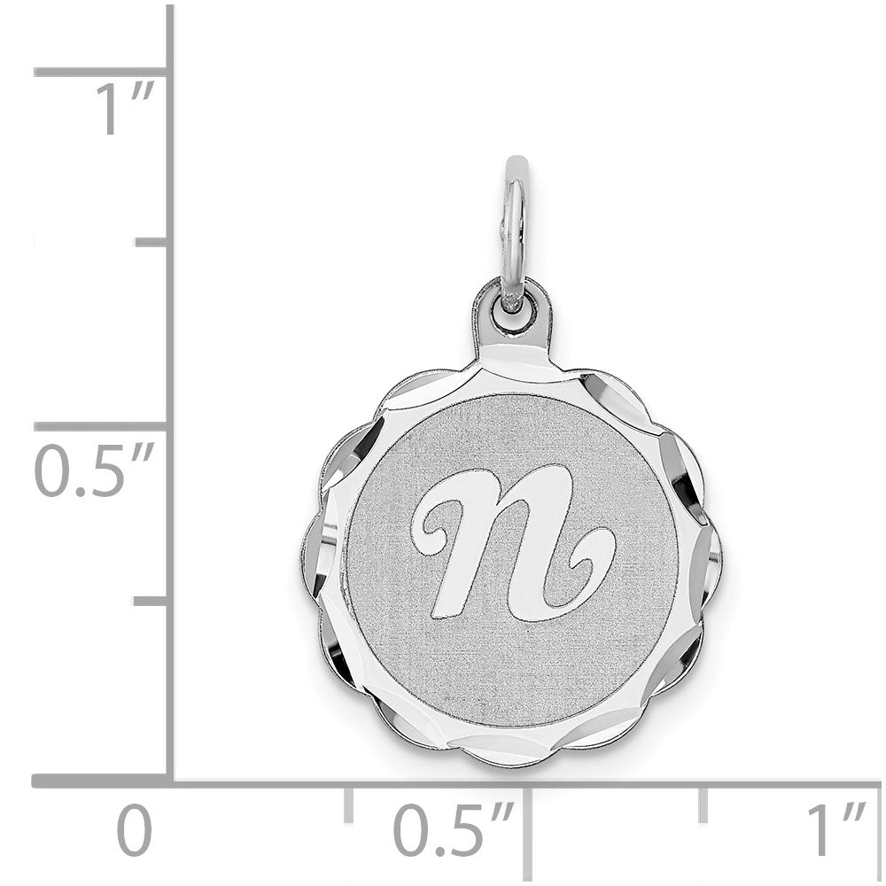 Sterling Silver Silver/Rhodium-Plated Brocaded Letter N Initial Pendant