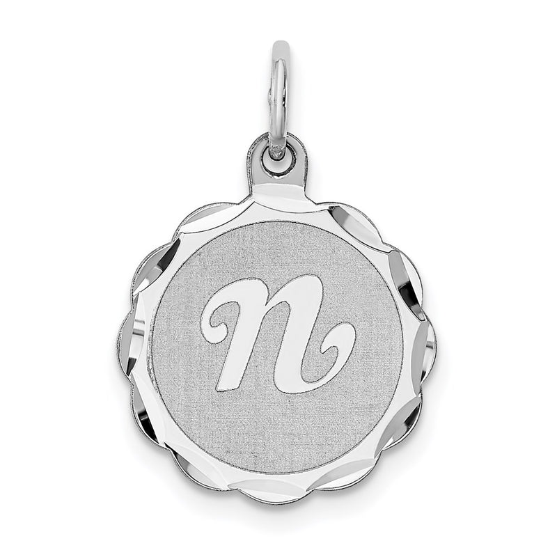 Sterling Silver Silver/Rhodium-Plated Brocaded Letter N Initial Pendant