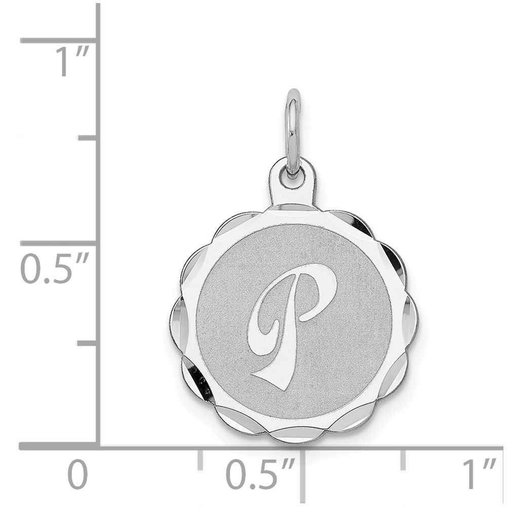 Sterling Silver Silver/Rhodium-Plated Brocaded Letter P Initial Pendant