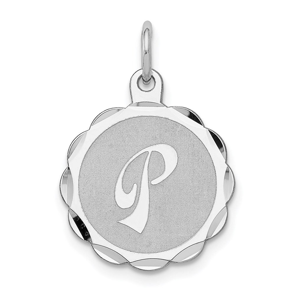 Sterling Silver Silver/Rhodium-Plated Brocaded Letter P Initial Pendant